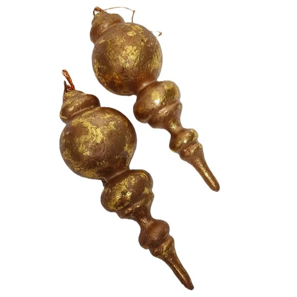 Holiday Gold Leaf Ornaments Handmade: 2 Gold Leaf Pendant Ornament - Picture 3 of 3